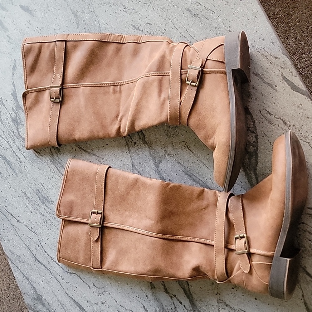 JUST FAB Ride Around Faux Leather Brown Boots Moto Style size 9.5